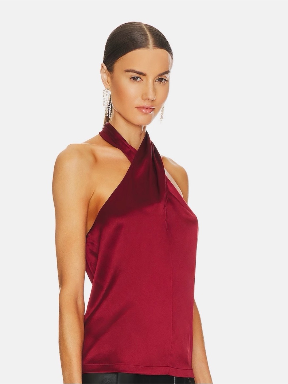 Theory Ertil B Red Dahlia Stretch Silk Satin Halter Top Size P NWT $255
